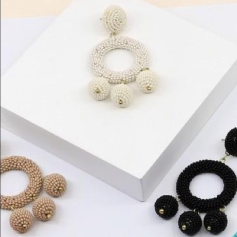 Last one! Beaded Drop Earrings in Ivory - Picture 4 of 4